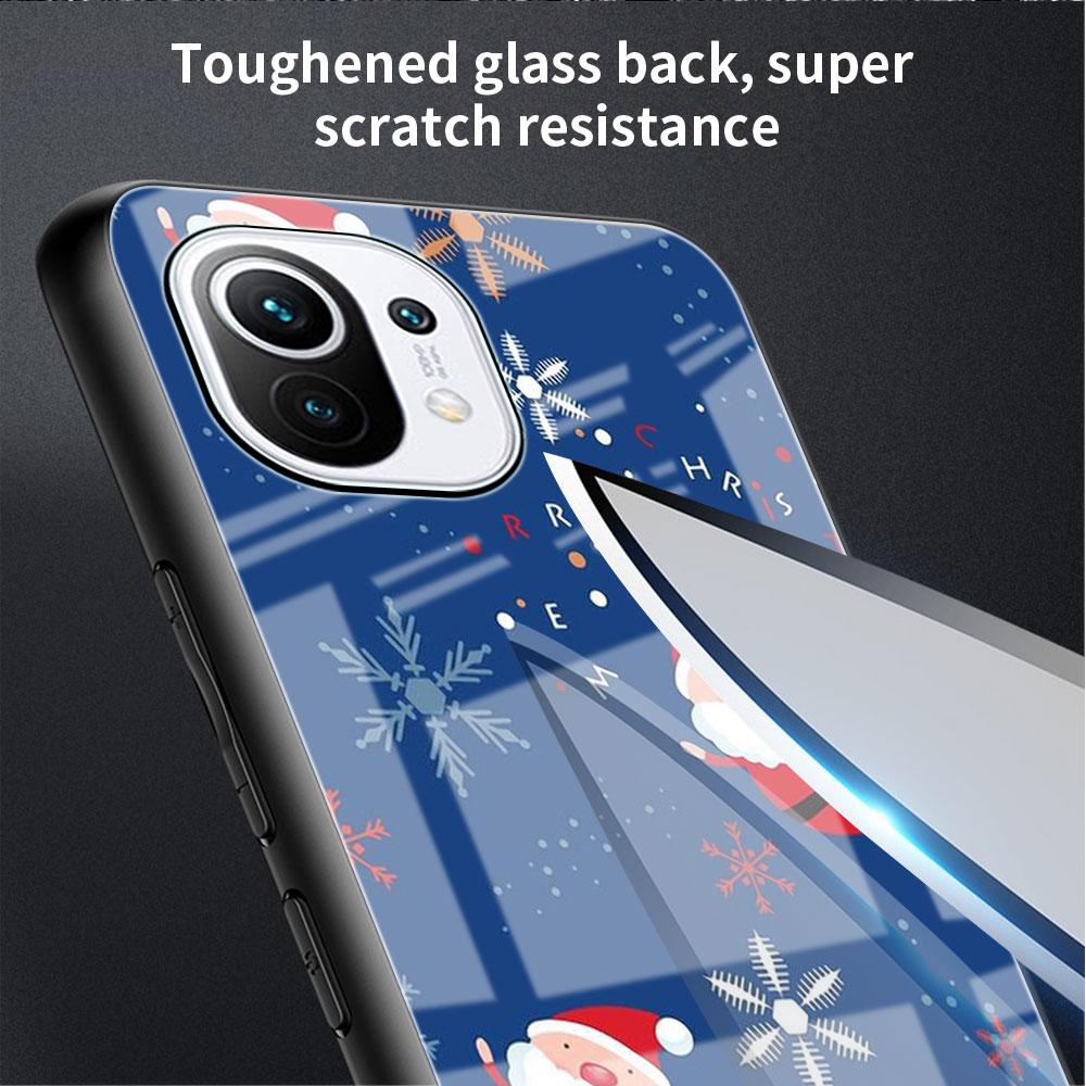 Glass Case For Xiaomi Poco X3 NFC 11 Lite 11T F3 M3 For Redmi Note 11 10 9 8 Pro 10S 9S 9A 9C Phone Cover Cartoon Christmas