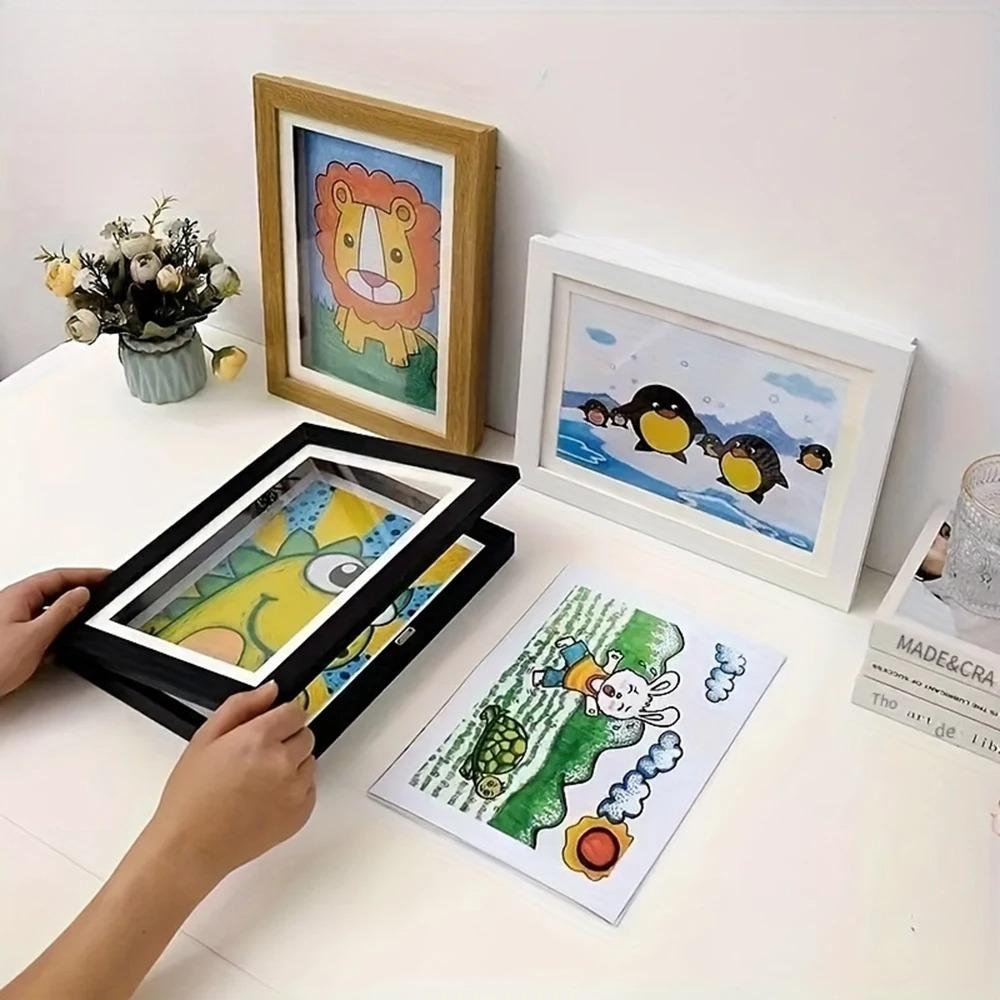 Flip Up Wooden Photo Frame, Magnetic Suction Frame, A4 Children's Photo Frame, Storage Frame, Art Work Certificate Frame