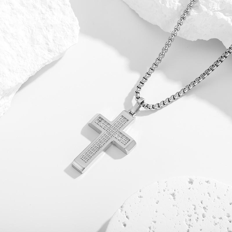 2026 Stone Cross Necklace Fashion Light Luxury Necklace Jewelry Premium Jewelry Full Diamond Men's Necklace