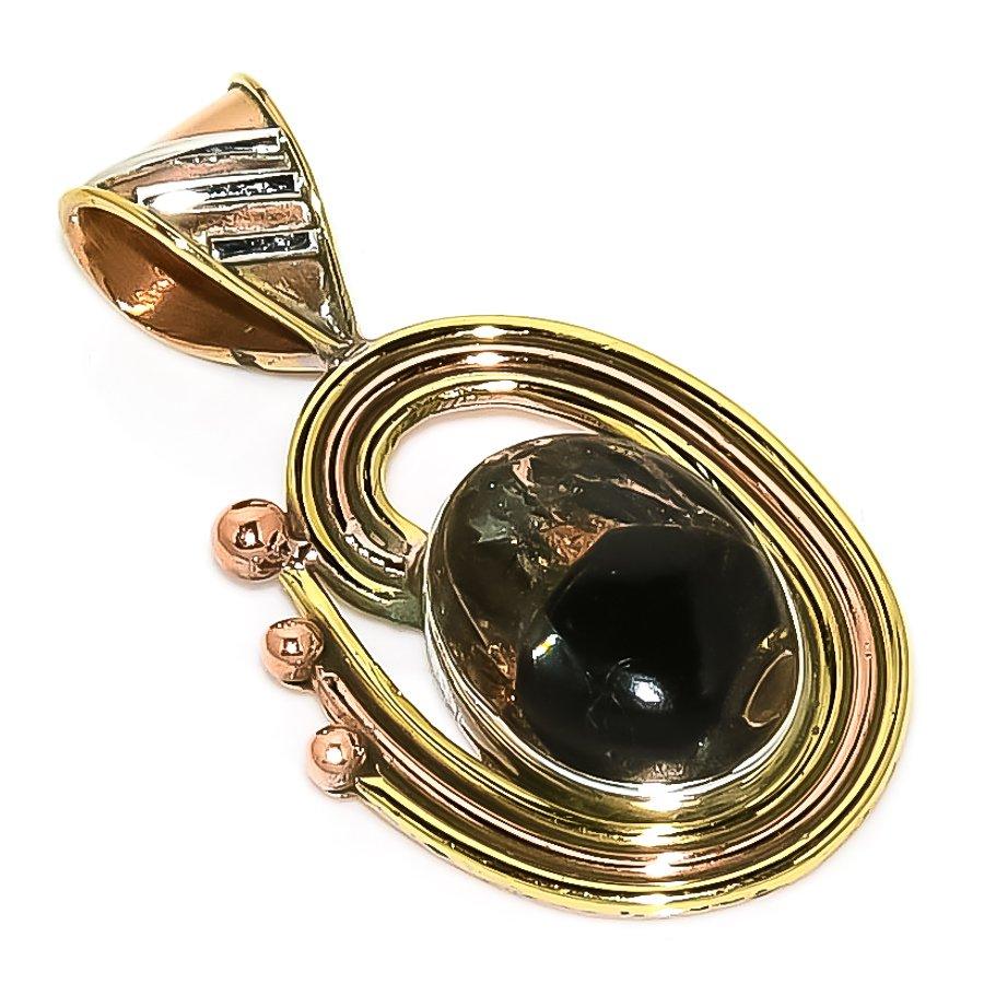 

Natural Black Turquoise TwoTone 925 Solid Sterling Silver Pendant 1.50 k0P35