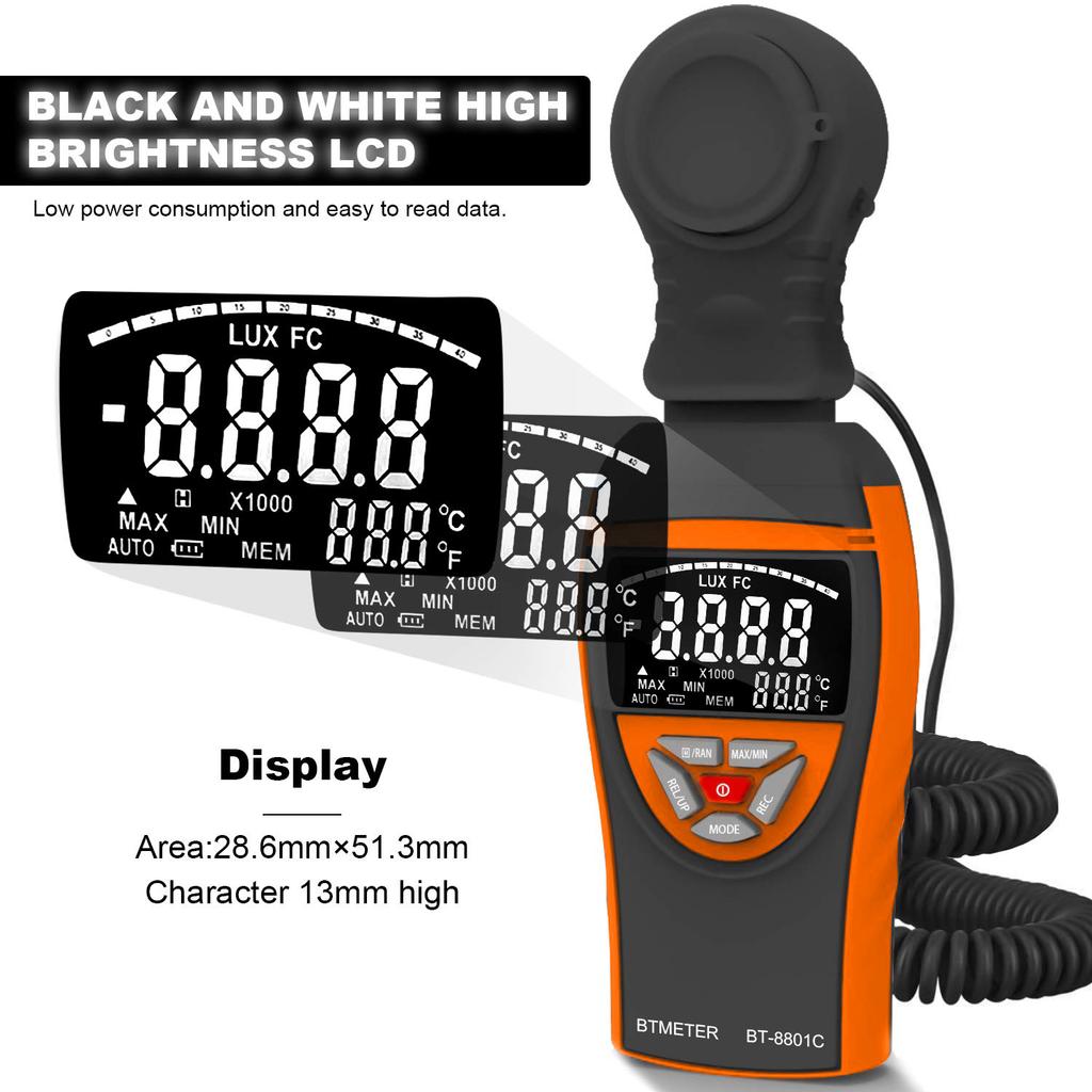 Portable Design Digital Illuminance Meter, Measurement Range 1–400,000 Lux, Photometers Tester, Plant Growth Light Monitoring