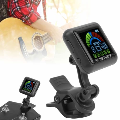 Clip-on USB Guitar Tuner, Rechargeable, for Stringed Instruments (AT-102 Black)
