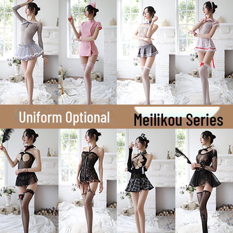 Meilikou Sexy Lingerie Set: Nurse, Stewardess, Secretary, and Student Uniform with Temptation Stockings.