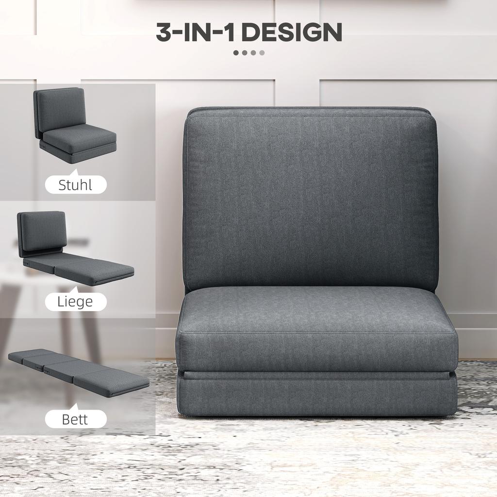 Foldable Floor Chair with Cushion, Convertible Padded Sofa, Living Room, Guest Room, Office, 75 X 268 X 18 Cm, Dark Grey