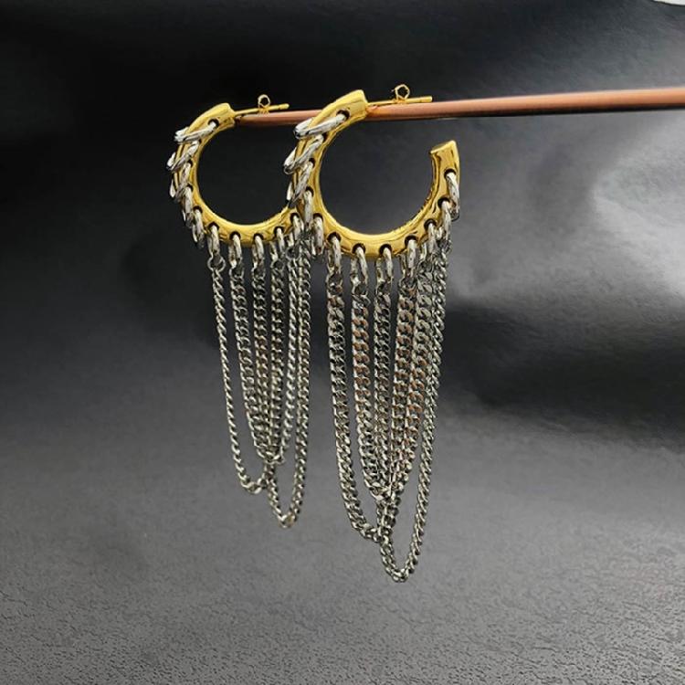 Stylish Tassels Chain Earrings C-shape Hoop Earrings Ear Loop Fashion Jewelry