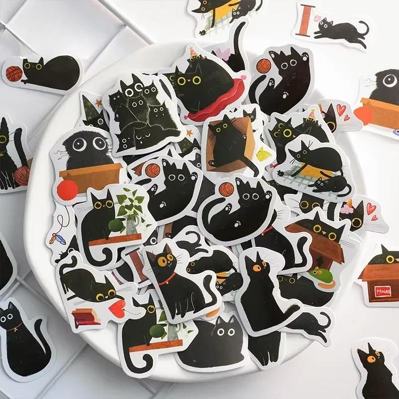 Samolepky Kawaii Black Cat Položky Dekorace Samolepky DIY Handbook Samolepky v krabici Roztomilé samolepky Korejské papírnictví