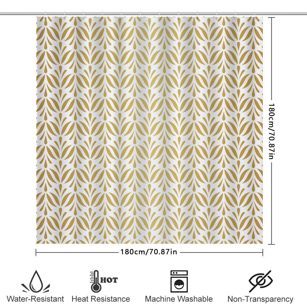 Gold Leaf Print Shower Curtain Elegant Bathroom Decor For Home Bathing Areawhite Background With Gold Flowers Size Customizable