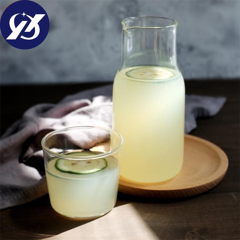 Japanese Style Transparent Candy Color Glass Teacup Set Simple Heat-Resistant Drinking Juice Cup With Tea Pitcher Water Bottle