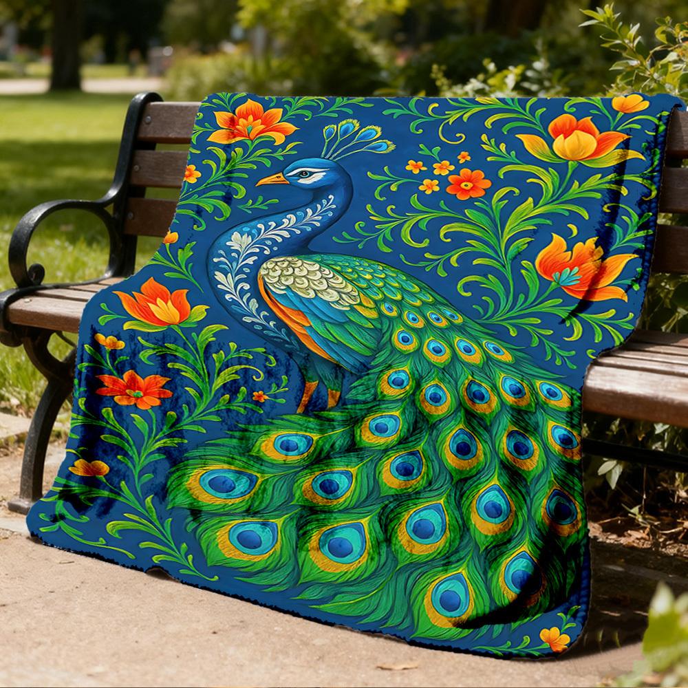 Peacock Feather Outdoor Blanket, Soft And Comfortable Blanket, Casual Warm Outdoor Blanket, Camping Travel Blanket, Good Birthday Gift 1164