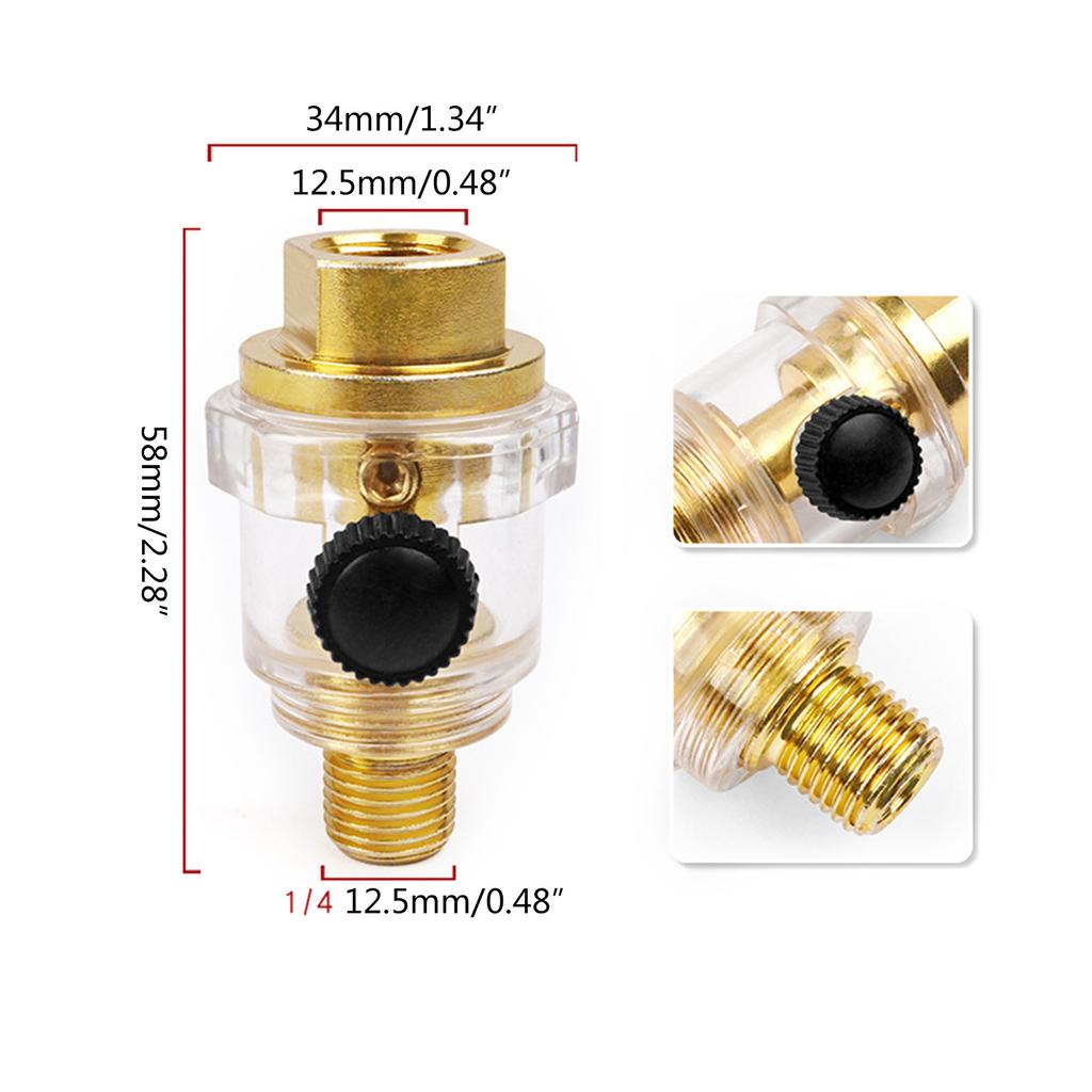 1/3pcs Air Line Lubricator Mini In-line Air Tool Oiler 1/4 Inches Inlet & Outlet Metal for Air Compressor Pipe Tool