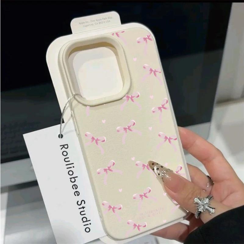 Pink Bowknot Case For Samsung Galaxy S25 S24 S23 Ultra S22 S21 S25FE S20FE S24FE S23FE PU Leather Matte Soft Cover