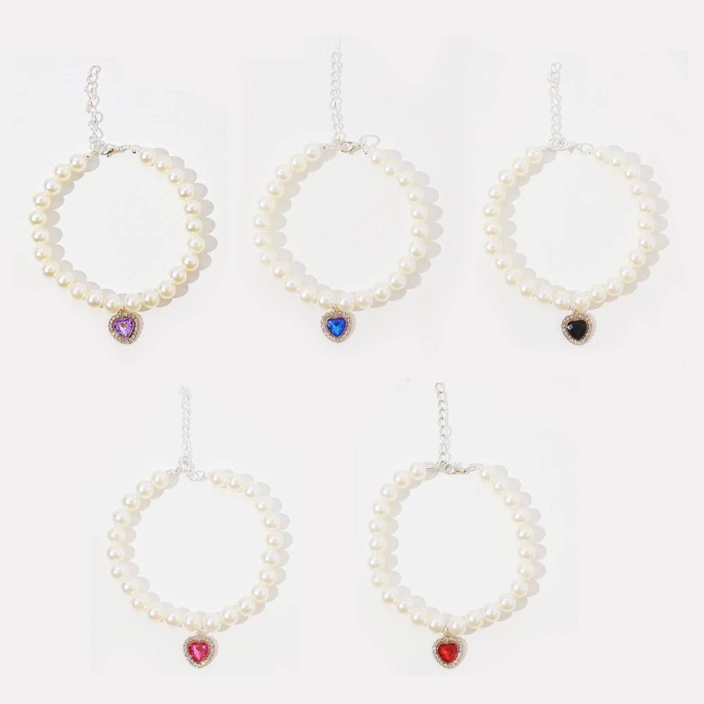 Pearl love pendant pet necklace, imitation pearl British lace pearl bow pet collar