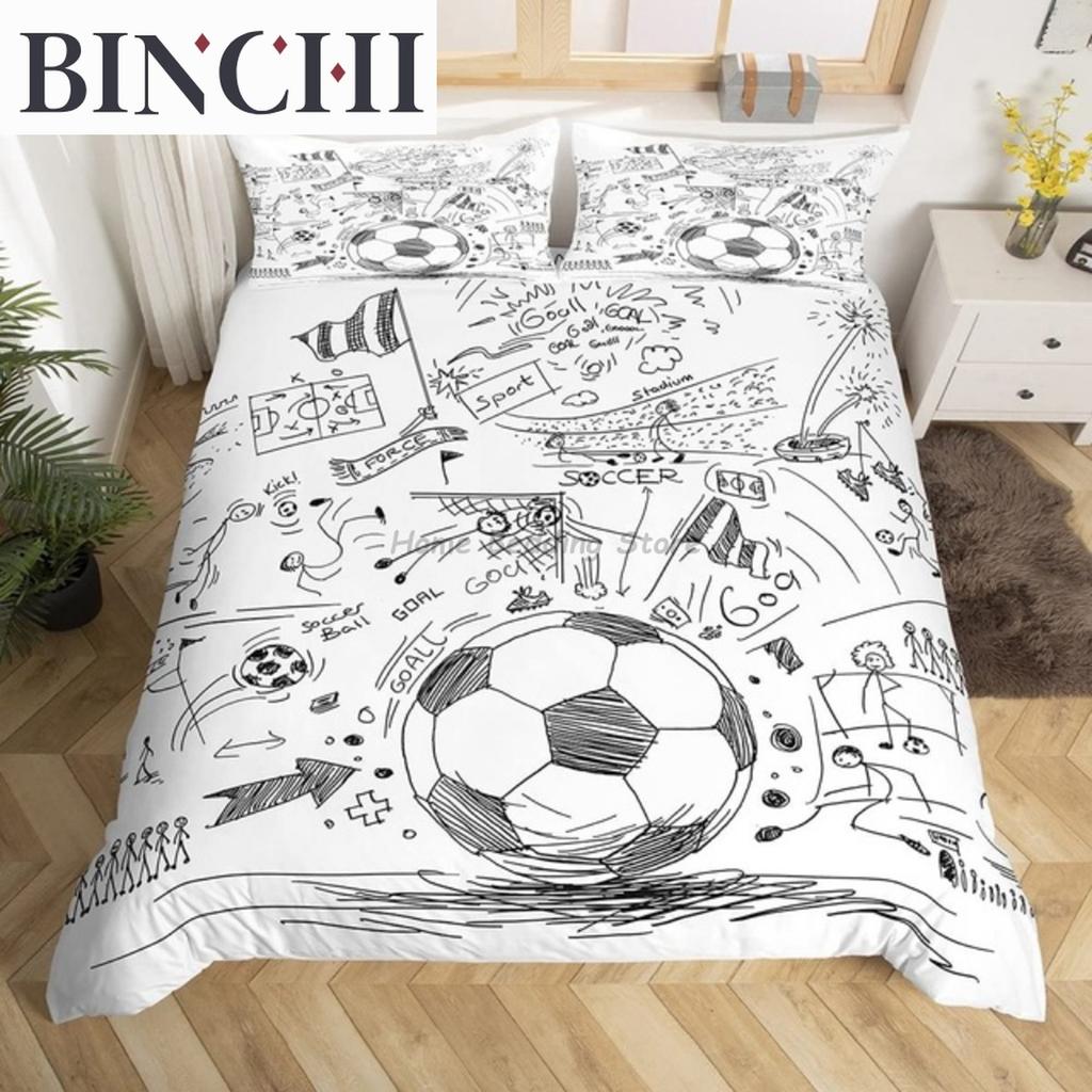 White Black Football Bedding Set Ball Sports Bed Linen Double Queen King Twin Full Size Boys Teens Soccer Duvet Cover Set Gifts