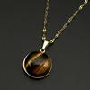 Pendentif Pierre Naturelle Œil de Tigre Chaîne en Acier Inoxydable Pour Femmes Hommes Cristal de Guérison Collier Quotidien Bijoux Incrustés Cadeaux