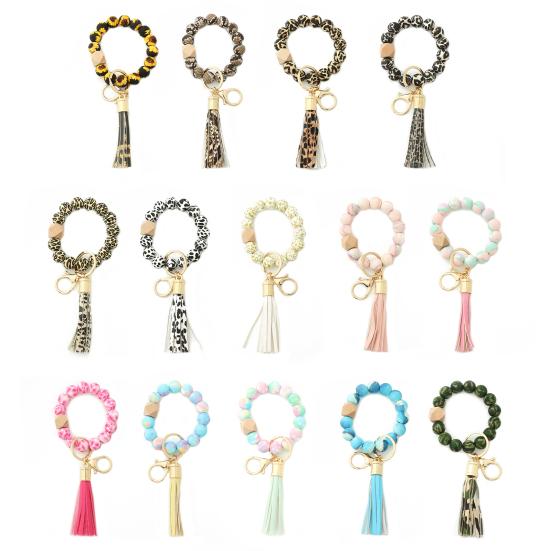 Beads Bracelet Keyring Glossy Stretchy Silicone Rounded Edge Bracelet Keychain Women Accessories