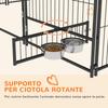 Metal and Oxford Fabric Dog Playpen with Bowl Door, 211x211x151 cm, Black and Brown