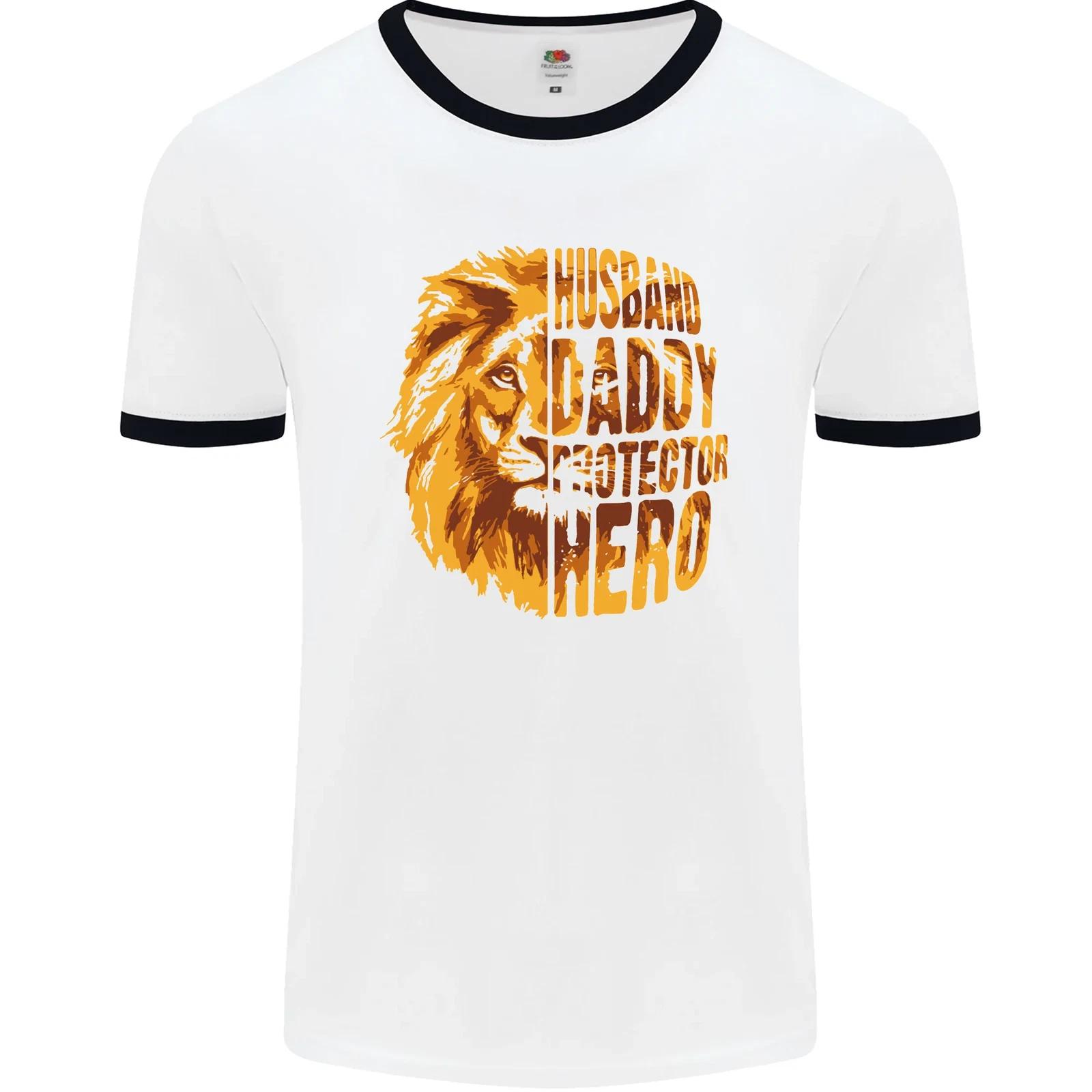 

Husband Daddy Protector Hero Fathers Day Mens Ringer T-Shirt XL