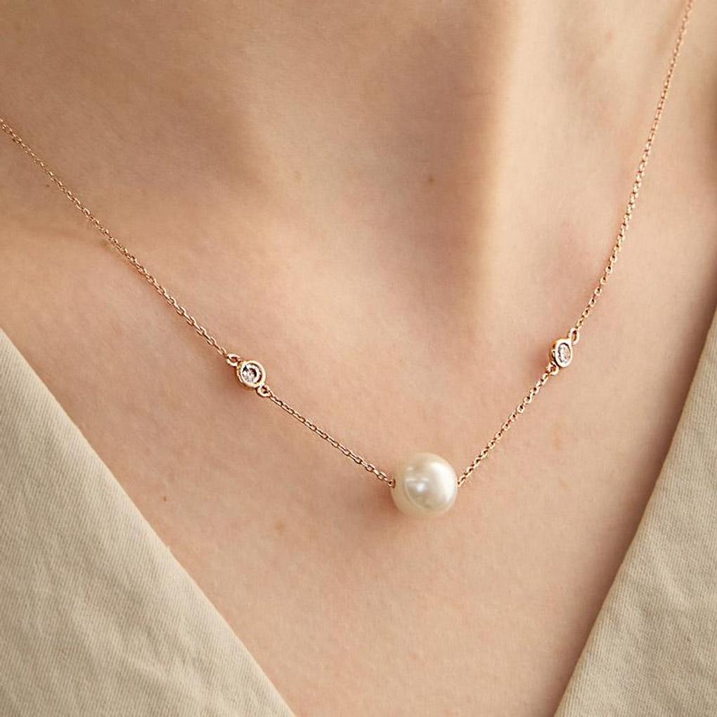 [LeShop] 14K Simple Pearl Line Necklace (Gold Plated)_LJ0335BRN