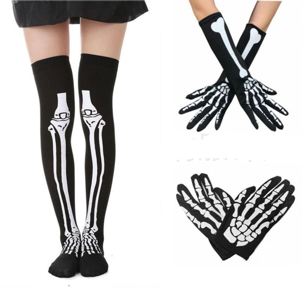 

Кровавые чулки Перчатки на Хэллоуин Полиэстер Готические перчатки Скелет Длинные перчатки Унисекс