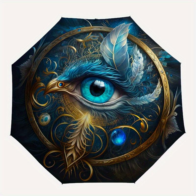 Eagle Eye Feathered Artwork Circular Wall DecorUmbrella, Portable 3-Fold Umbrella for Men & Women,Christmas Gift ES215