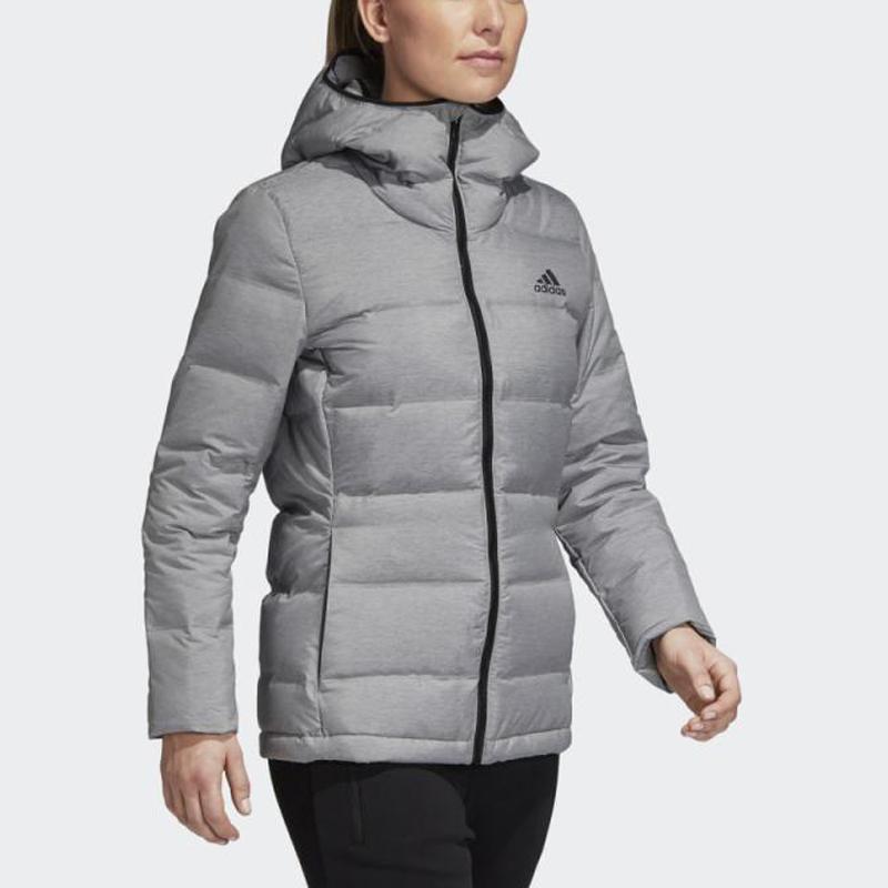 Adidas W Helionic Mel Windproof Warm Solid Color Hooded Fitted Down Jacket Women Jacket Gray CZ1385