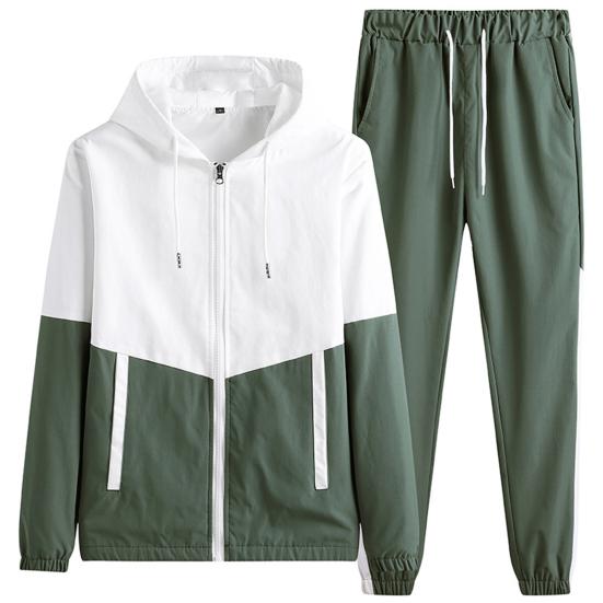 2 Pcs/Set Spring Coat Pants Set Drawstring Hooded Elastic Waist Contrast Color Zipper Warm Young Style Pockets Coat Trousers Suit Jogging Clothes