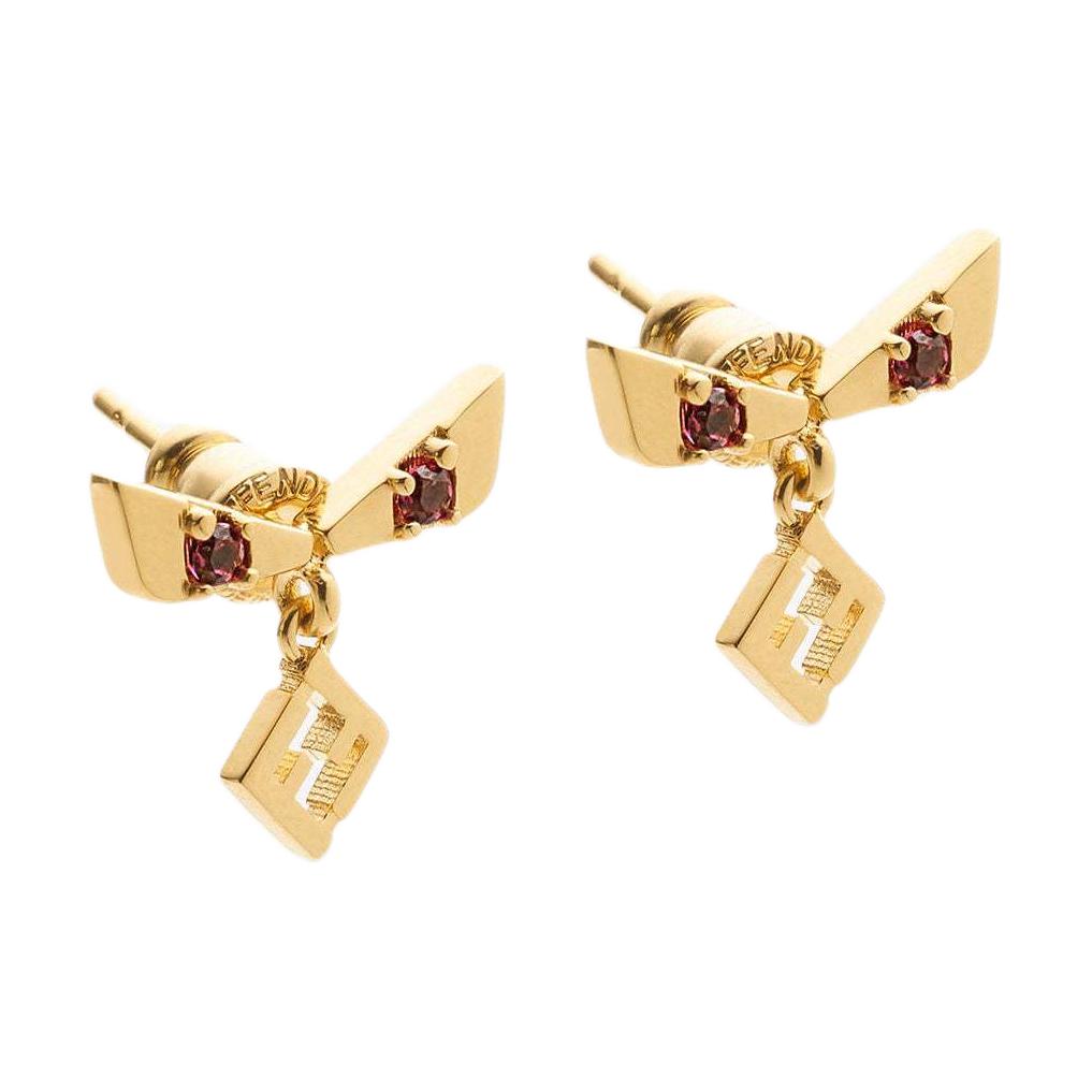 Fendi Logo Shaped Metal Crystal Brass Earrings Unisex earrings Gold 8AK905ATEPF1S83 F,Gold