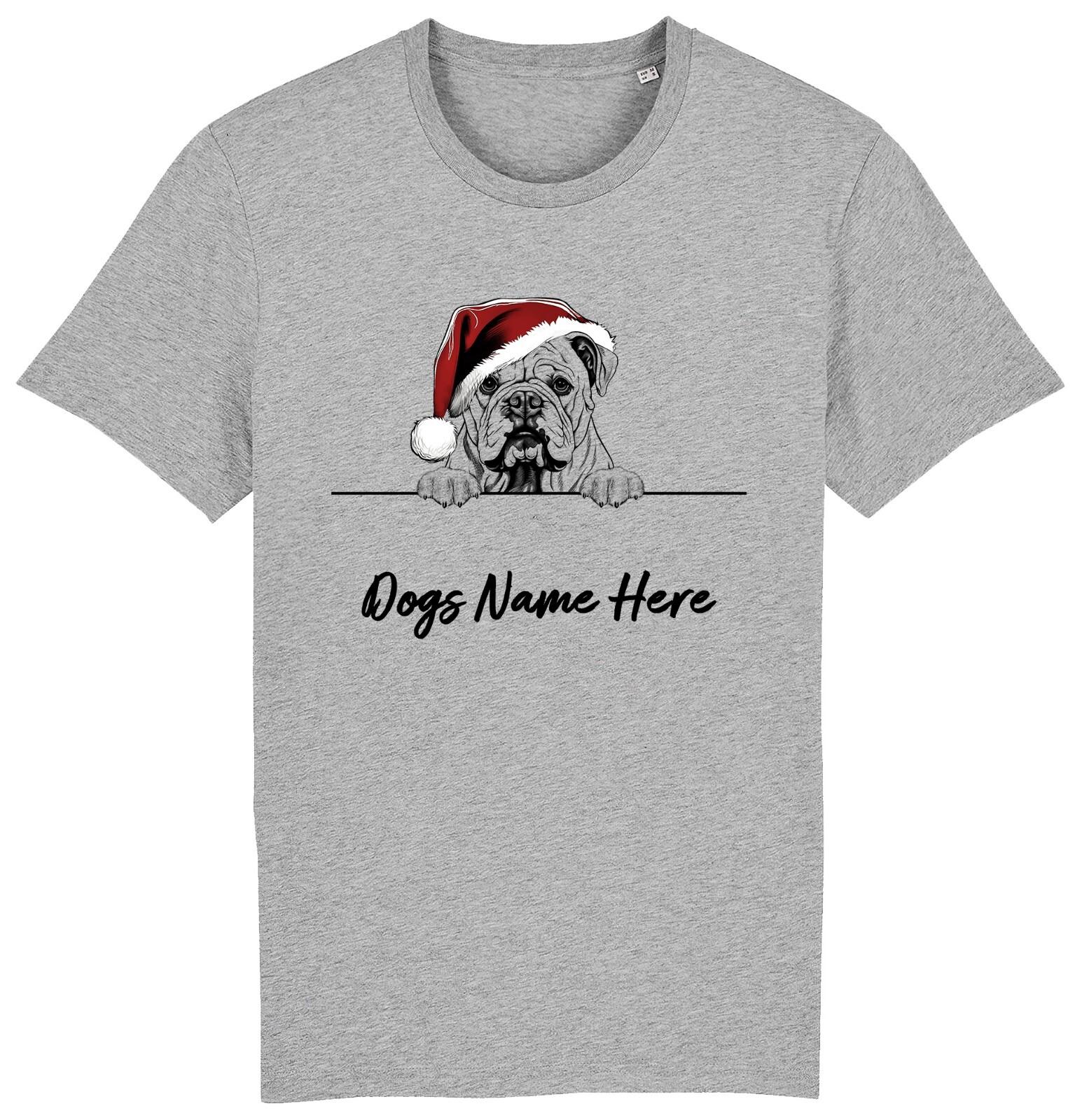 ENGLISH BULLDOG Personalised Christmas Dog T-Shirt Mens Womens Tees Top Mens Womens Dogs Name M