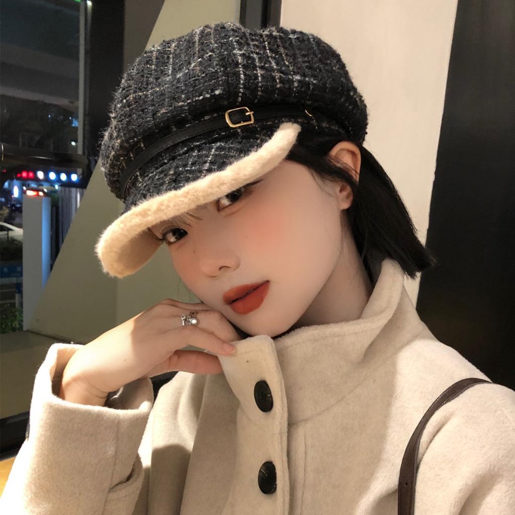 Plush Beret for Women in Autumn and Winter To Keep Warm and Show Face Small Octagonal Hat  Large Head Circumference  Fashionable Peaked Hat