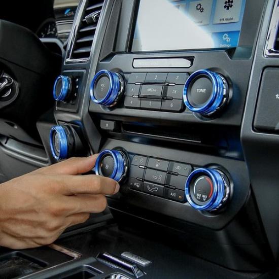 6X Air Conditioner Switch Trailer 4WD VOL Knob Trim Blue for 16-19 Ford F150 XLT