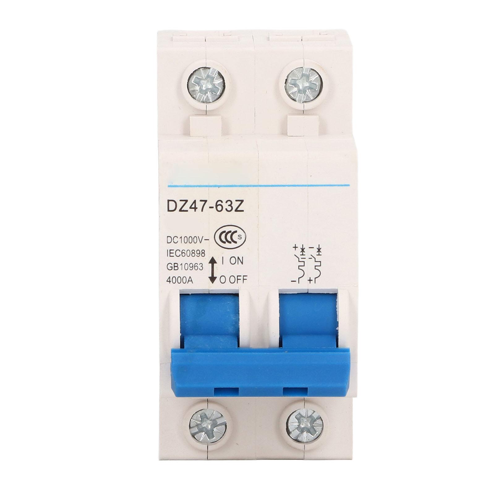 

Circuit Breaker DC 1000V Protection Switch 4000A Breaking Capacity DIN Rail Mount 63A