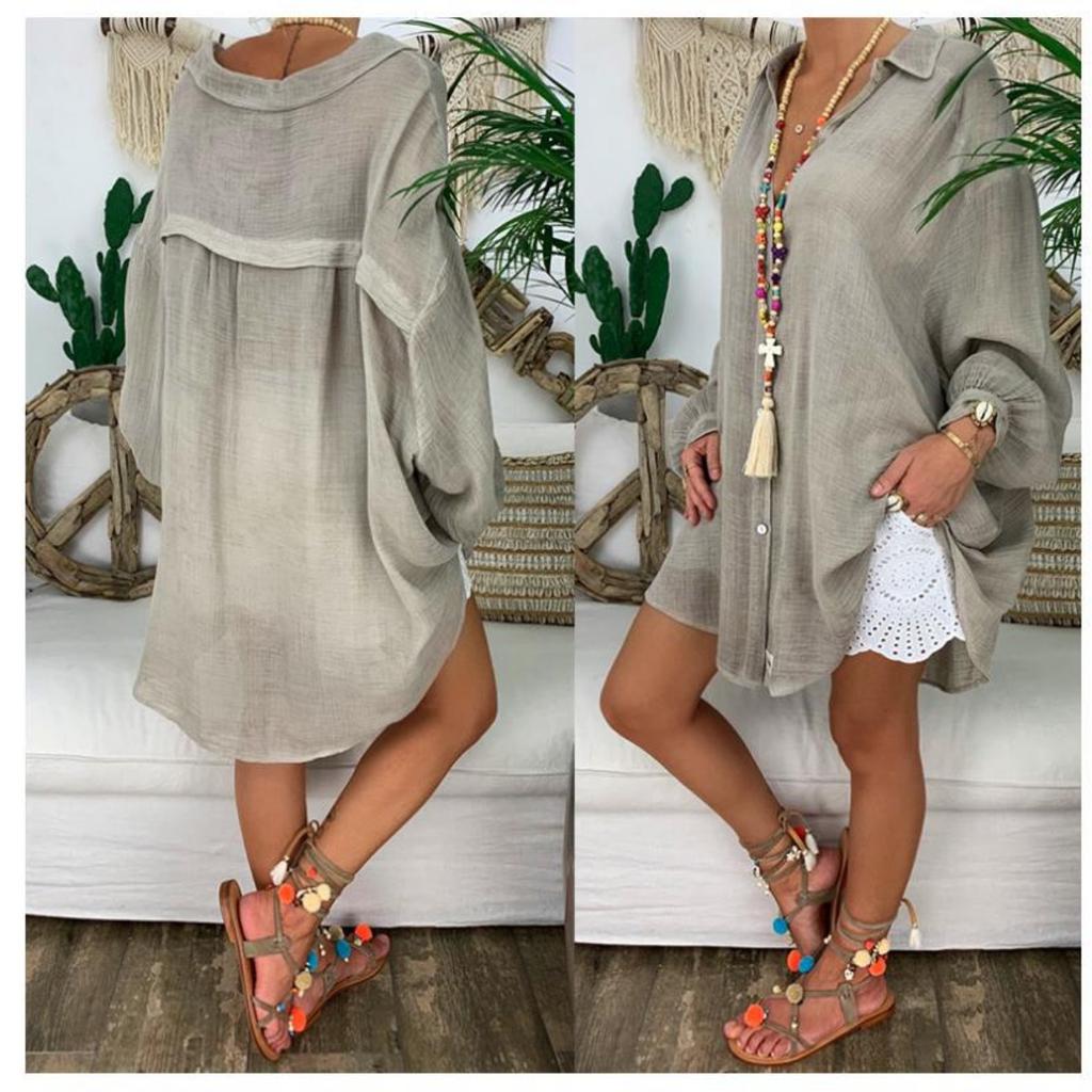 Plus Size Women's Button Down Shirt, Loose Long Sleeve Casual Blouse Top for Women, European American Style