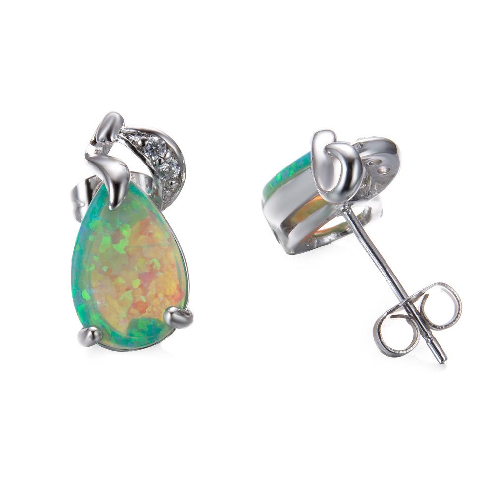 Earrings Plated with Green Water Droplet Shaped Three Claw Earrings Exquisite European and American Style Earrings for Women