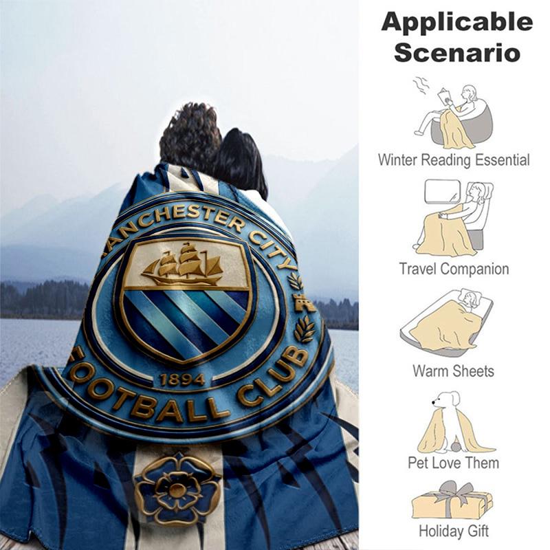 Manchester City Fire Logo Blanket Camping Trip Suitable For All Seasons Nap Blanket Machine Washable Office Rest Blanket