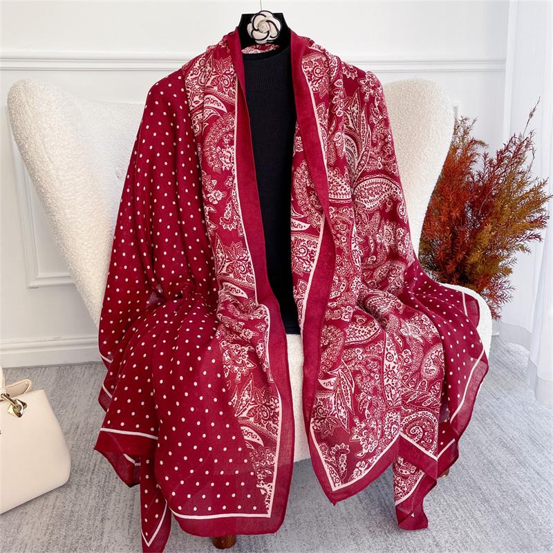 Red Paisley Cotton Linen Scarf Shawl For Women Print Soft Scarves Student Spring Warm Foulard Warp Poncho Female Echarpe Stole