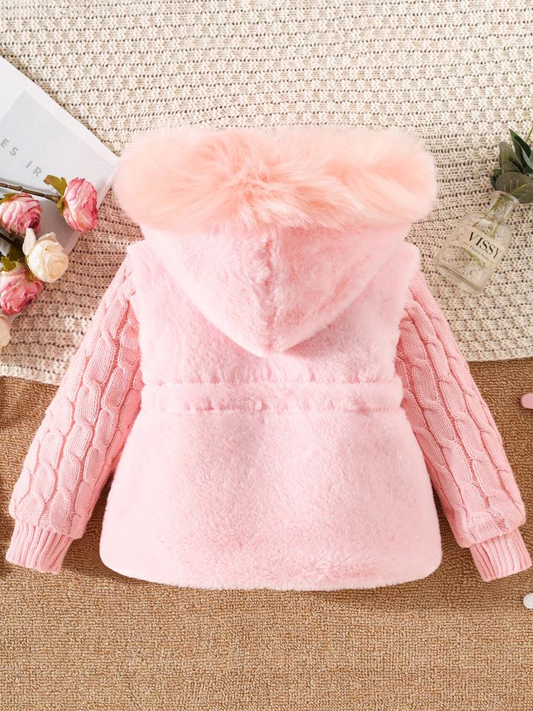 Girls' Winter Cotton-Padded Coat - Thickened Long Sleeve Fuzz Sweater