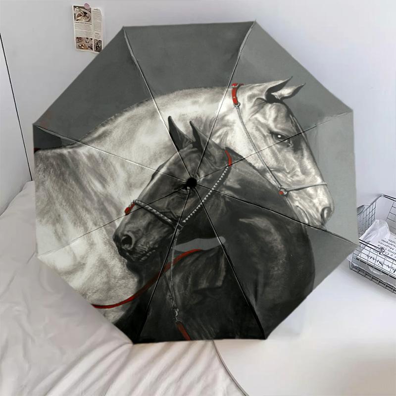 1Pc Horses Motion Automatic Umbrella - Suitable Travel Outdoor Portable Umbrella Birthday Gift Daily Essentials
