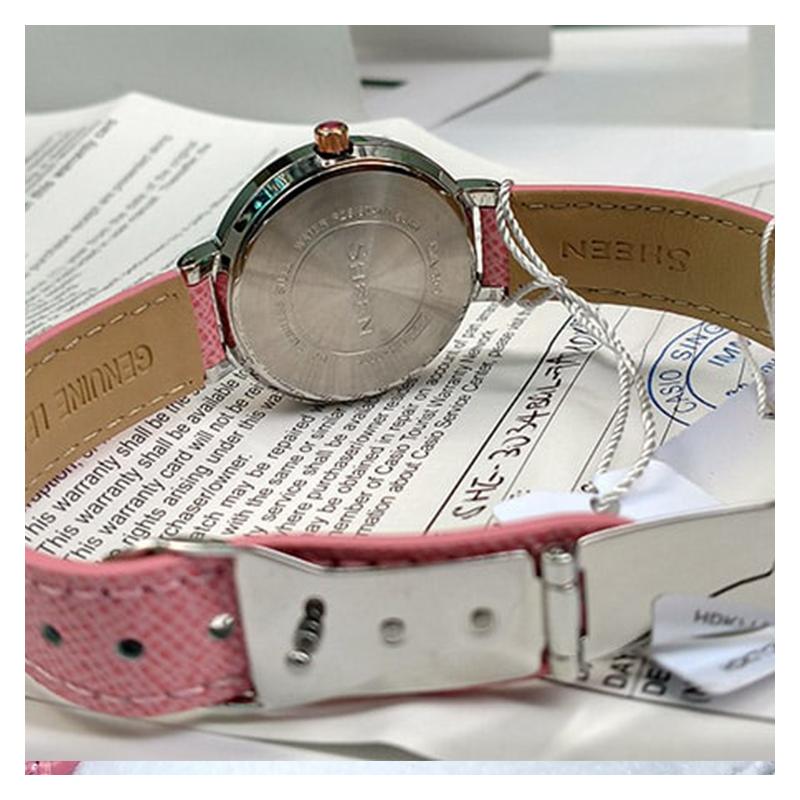 Casio CASIOSHEEN Series Three-hand Three-eye Roman Scale Swarovski Crystal Embellishment Waterproof Quartz Movement Leather Strap SHE-3034BGL-7A