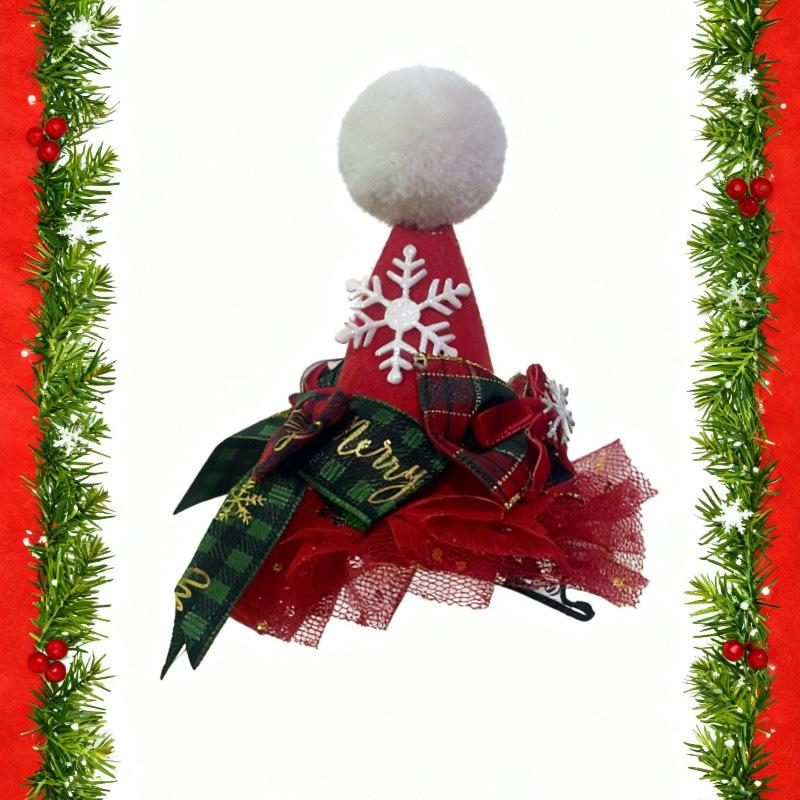 2025 Red Mesh Christmas Hat Hair Clip - Cute Children s Festive Headband
