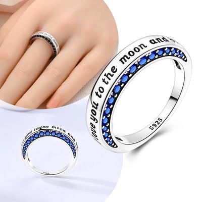 Oath Starry Sky Blue Zircon Moon Lettering Ring Copper Authentic Women Friend Jewellery Fine Gift Accessories High Quality