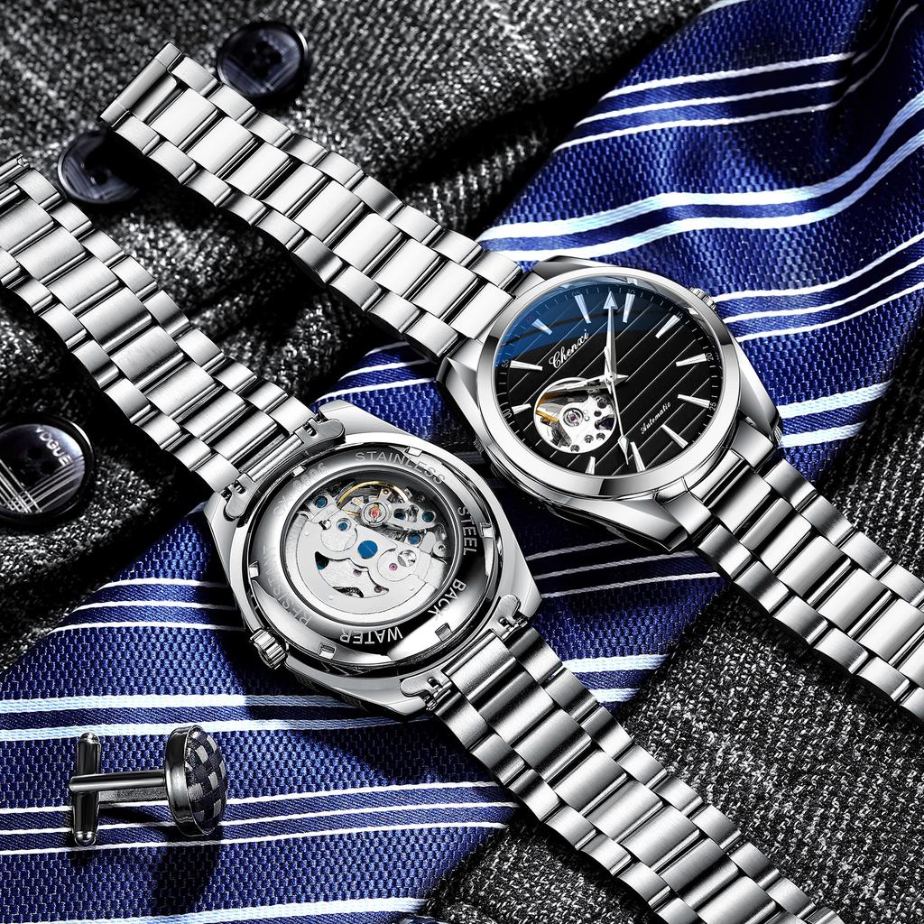Chenxi Montre Mécanique Automatique Creuse pour Homme Bracelet en Acier Montre Mécanique Mode