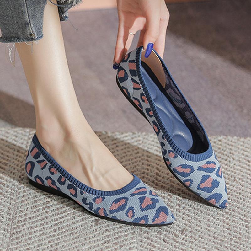 Fashion Stretch Fabric Flats Woman Spring Ballets Shoes Breathable Moccasines Pointed Toe Loafers Female Fly Weaving Leopard Ballerinas