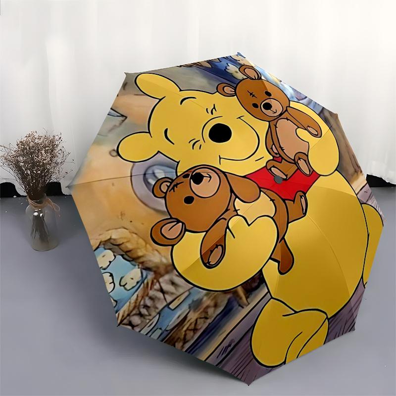 Ombrello da Viaggio a Tema Winnie the Pooh e Amici - 8 Stecche, Apertura e Chiusura Automatiche, Design Pieghevole Portatile, Ombrello Compatto ed Elegante Adatto