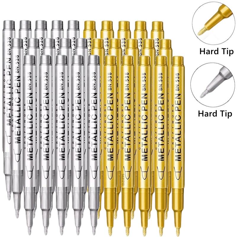 1/10/50Pcs Art Writing Gold Silver White Metallic Paint Pen Set Brush Tip Marker Pen Acrylic Paint Markers Stationery Supplies