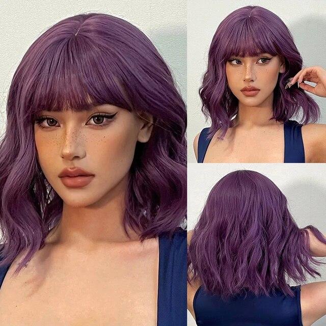 Pink Curly Synthetic Wigs for Black Women Short Kinky Curly Wig with Bangs Heat Resistant Hair Wig Halloween Cosplay Party Wigs