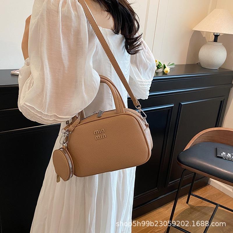 Early autumn lychee pattern simple mini bowling handbag small square bag mobile phone bag single shoulder messenger bag female