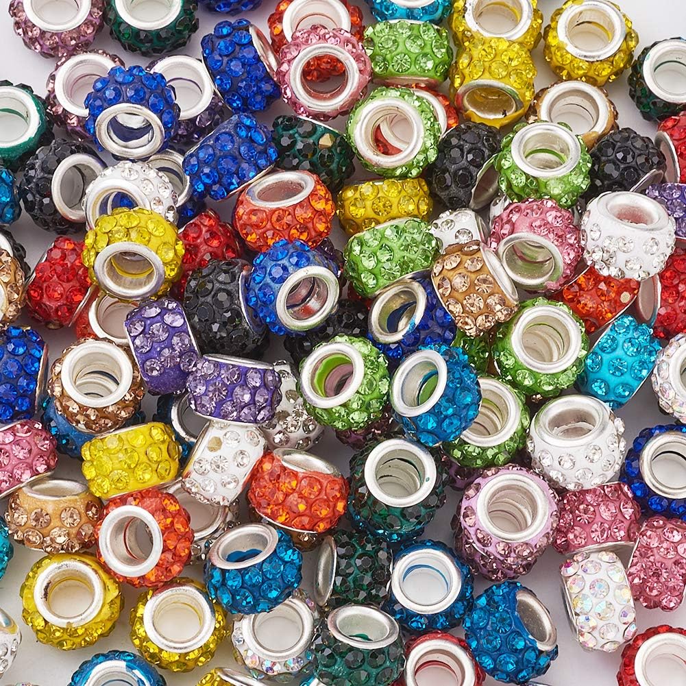 12/30/60 Stück Europäische Abstandsperlen mit großem Loch, 15 x 12 mm, Farbverlauf, Regenbogen, gemischte Farben, Schiebe-Charm-Rondellperlen für die Herstellung von Schlangenkettenarmbändern und Schmuck