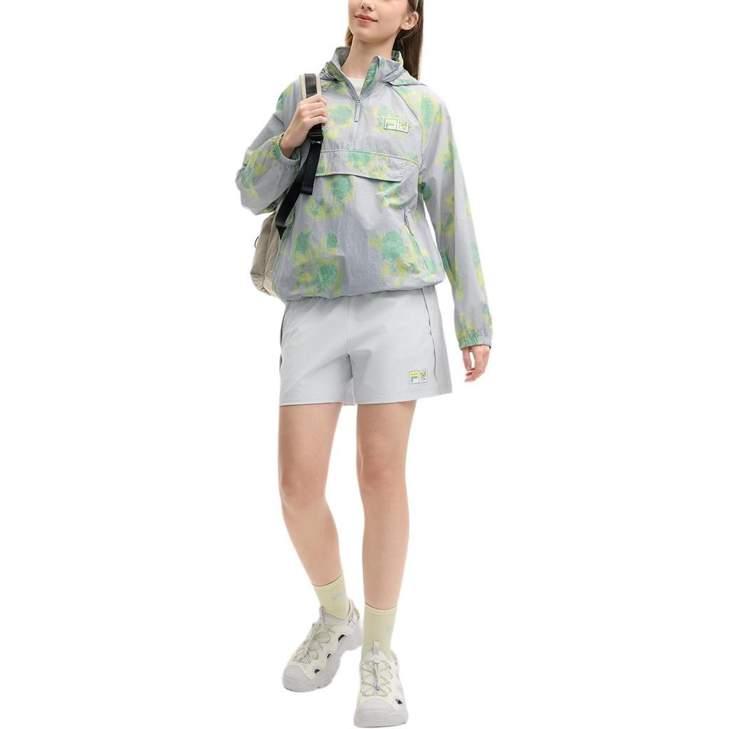 Fila X MAISON KITSUNE Original Logo Print Fashion Loose Woven Hooded Raglan Long Sleeve Jacket Women Jackets Misty-Gray F11W529702F-GY