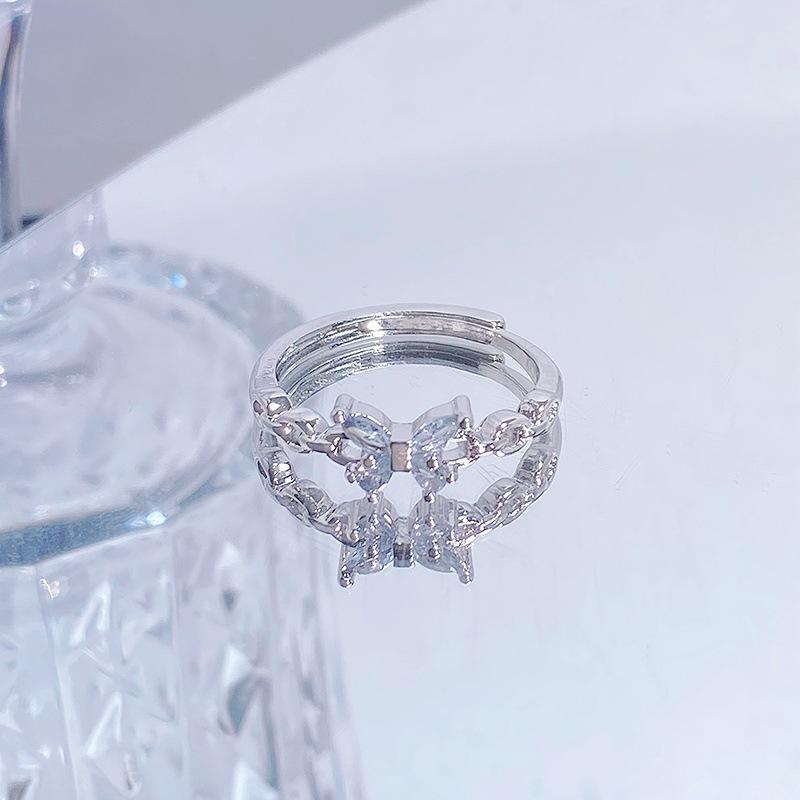 Butterfly Zircon Enamel Oil Dripping Fish Tail Open Ring, Personalized Niche Design, Light Luxury, High-End Ring, Woman