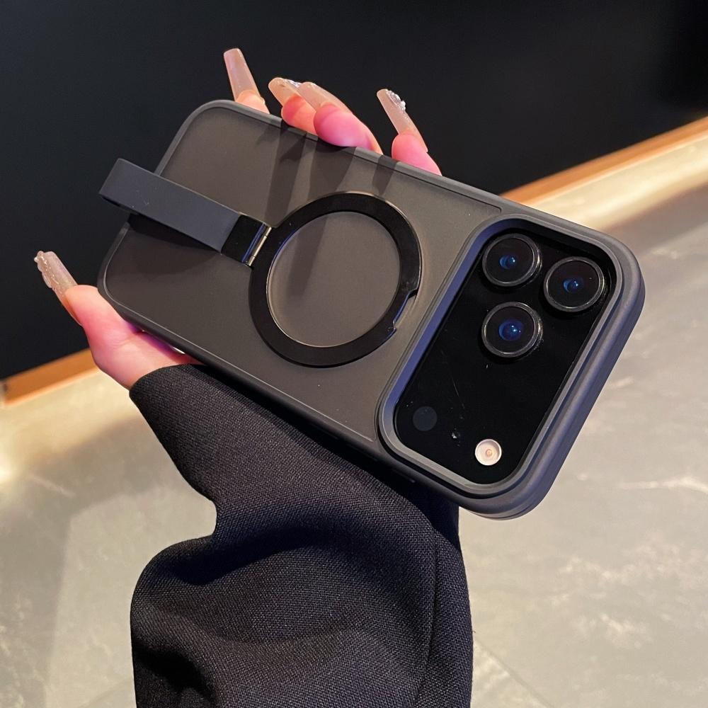Luxury Matte Metal Ring Magnetic Stand Holder Case For iPhone 17 Pro Max 16 15 14 13 12 11 17Air Transparent Wrist Strap Cover